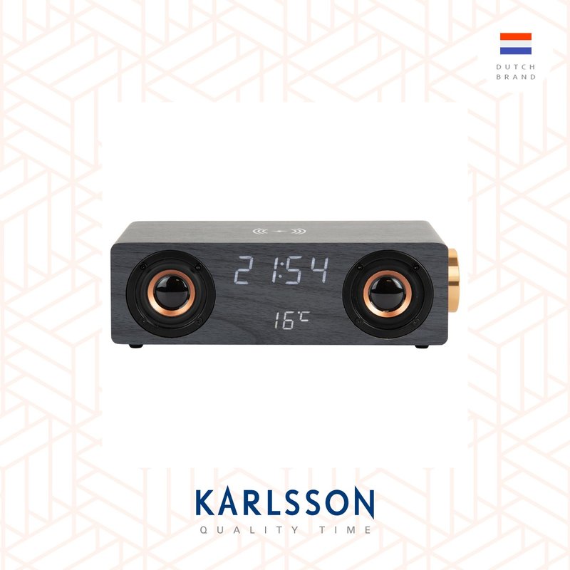 荷蘭Karlsson, Classic BT 黑木紋LED顯示屏音箱多功能時鐘鬧鐘 - 時鐘/鬧鐘 - 木頭 黑色