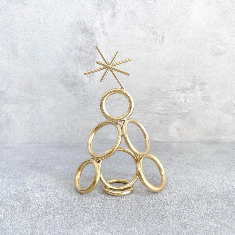 Ring Brass Ring Tabletop Christmas Tree - ของวางตกแต่ง - ทองแดงทองเหลือง สีทอง