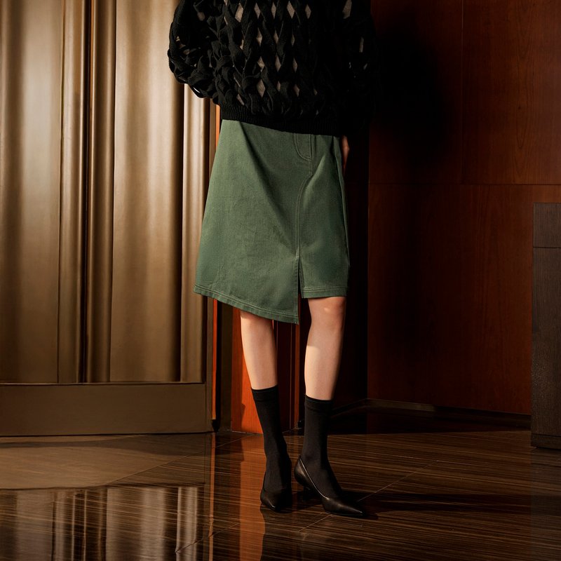 智性不對稱縫線剪裁裙 - 裙子/長裙 - 其他材質 綠色