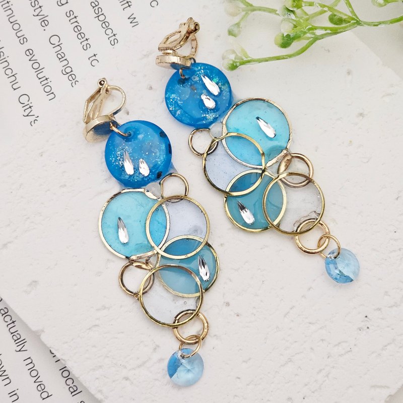 Azure - Clip Earrings Needle Earrings Stainless Steel Hypoallergenic - ต่างหู - โลหะ สีน้ำเงิน