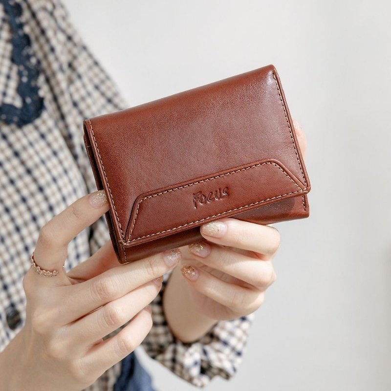 [Women's Short Clip Wallet] Genuine Leather Three-fold Coin Clip/Women's Short Clip Wallet/Vegetable Tanned Leather/Gift - Wallets - Genuine Leather 