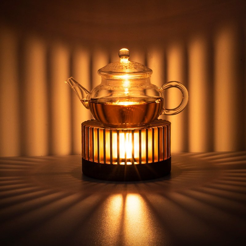 暖茶器溫茶爐子煮水果花茶葉蠟燭茶壺咖啡加熱茶杯保溫實木底座 - 茶具/茶杯 - 鋁合金 金色