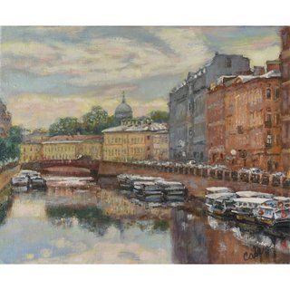圣彼得堡绘画 城市景观 Petersburg Painting Cityscape Original Art 油畫原作 Embankment City