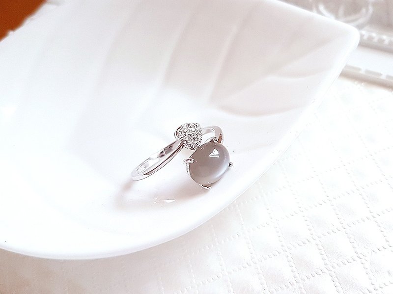 Moonlight Heart Moonstone 925 Silver Ring Index Finger Ring Opening Ring <Last Piece> - General Rings - Sterling Silver Silver