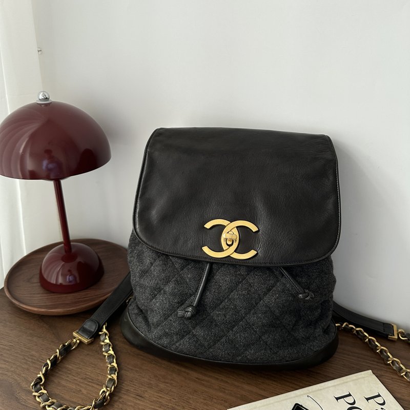 Chanel 香奈兒 CC 旋轉鎖扣 粗花呢 皮革 後背包 - 後背包/背包/書包 - 真皮 黑色