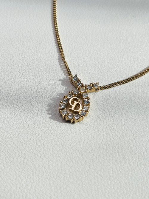 RARE TO GO VINTAGE 日出中古研究所 | 中古名牌選品店 Dior迪奧金色水滴型水鑽閃石項鍊頸鏈延長鏈 日本中古vintage