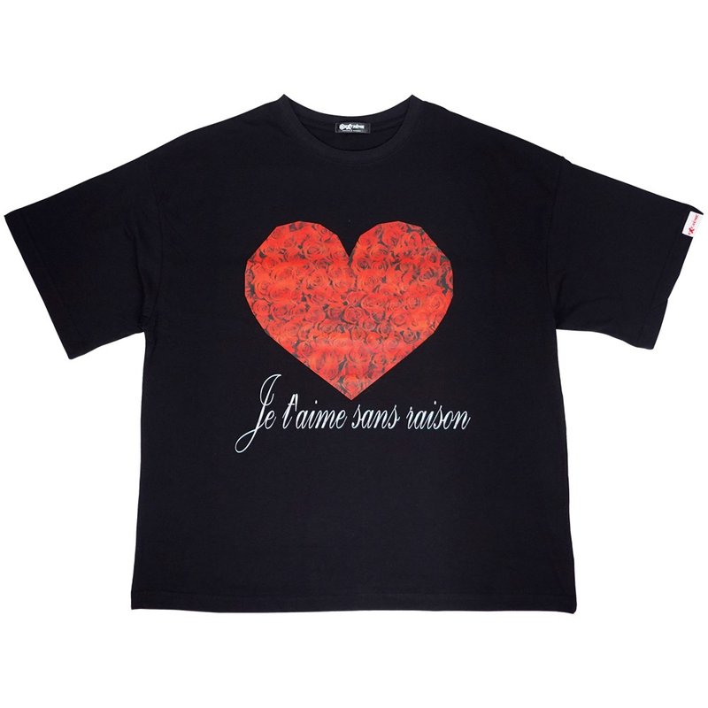 MIT Organic Cotton Wide T-Shirt Heart of Roses - เสื้อยืดผู้ชาย - ผ้าฝ้าย/ผ้าลินิน 