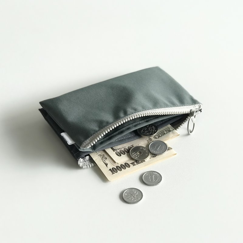 smoke green × charcoal gray / bicolor mini wallet - กระเป๋าสตางค์ - ไนลอน สีเทา