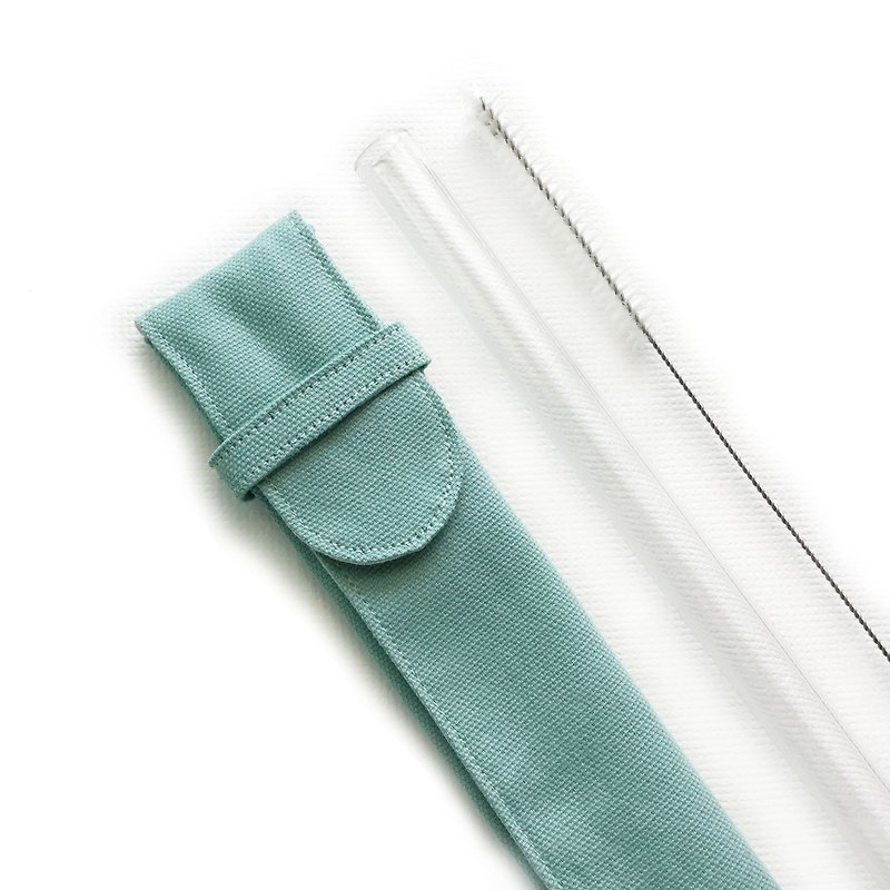 單人有機棉玻璃粗吸管組/深藍綠/可展開清洗 - 環保吸管 - 棉．麻 藍色
