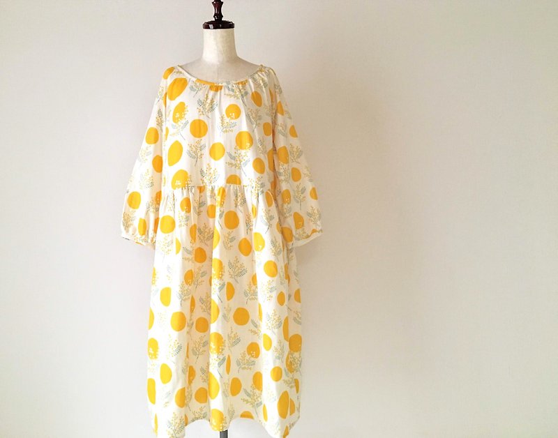 Mimosa Raglan One-Piece Dress Double Gauze White - One Piece Dresses - Cotton & Hemp Yellow