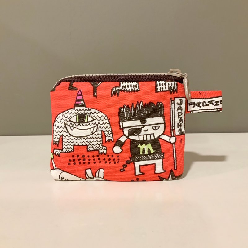 怪獸來了—鋪棉小袋/零錢包/耳機收納 - 零錢包/小錢包 - 棉．麻 