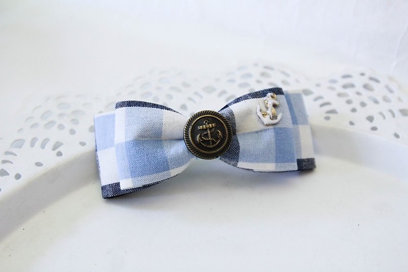 Handsome striped bow French clip - Hair Accessories - Cotton & Hemp Blue