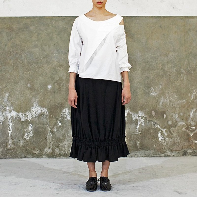 Black Draping Midi Skirt - Skirts - Polyester Black