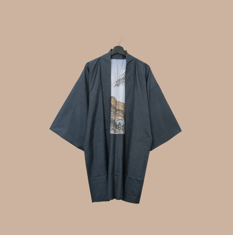 Back to Green-日本帶回羽織 山水遠景畫 M-23/vintage kimono - 女大衣/外套 - 絲．絹 