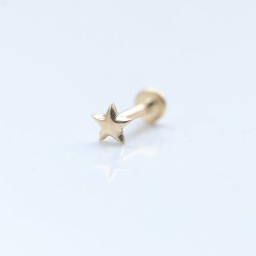 CHARIS GRACE 14K 立體小星星鎖珠耳環 (前鎖 平底 圓餅) (單個)耳窩 不褪色