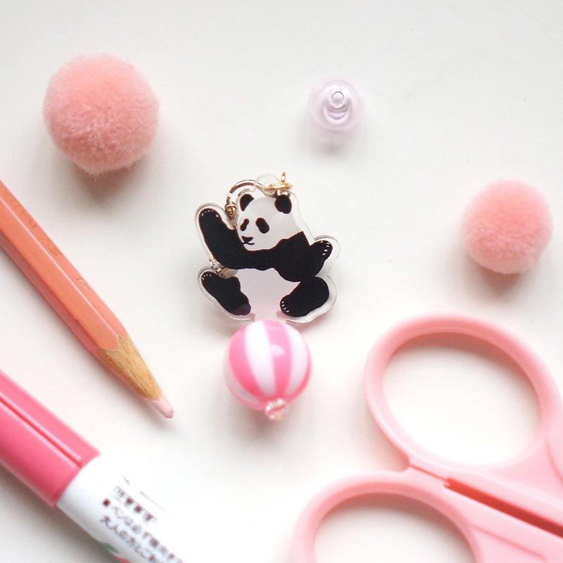 [Odd angle forest] greeting panda and his little ball single ear clip / earrings - Earrings & Clip-ons - Acrylic 