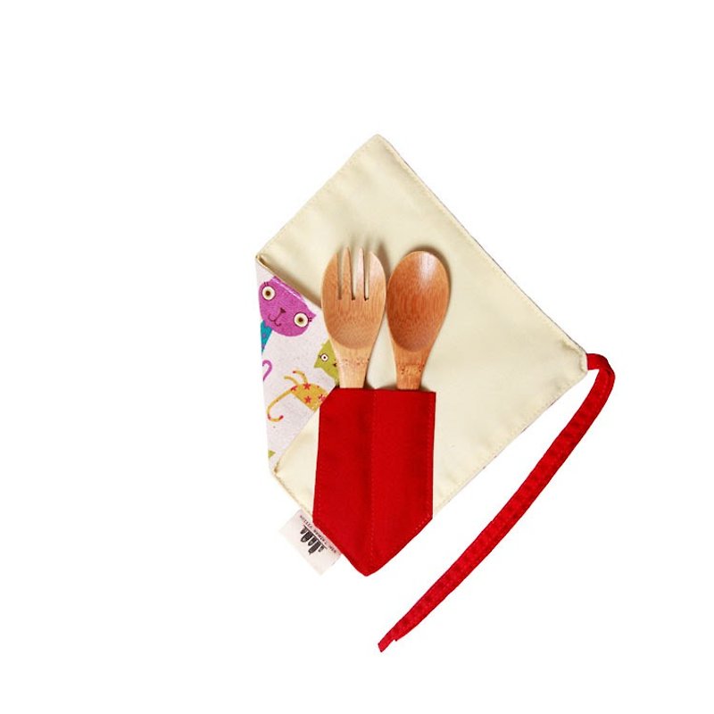 [One corner simple chopsticks set]-I am a cat (white) - Children's Tablewear - Cotton & Hemp White