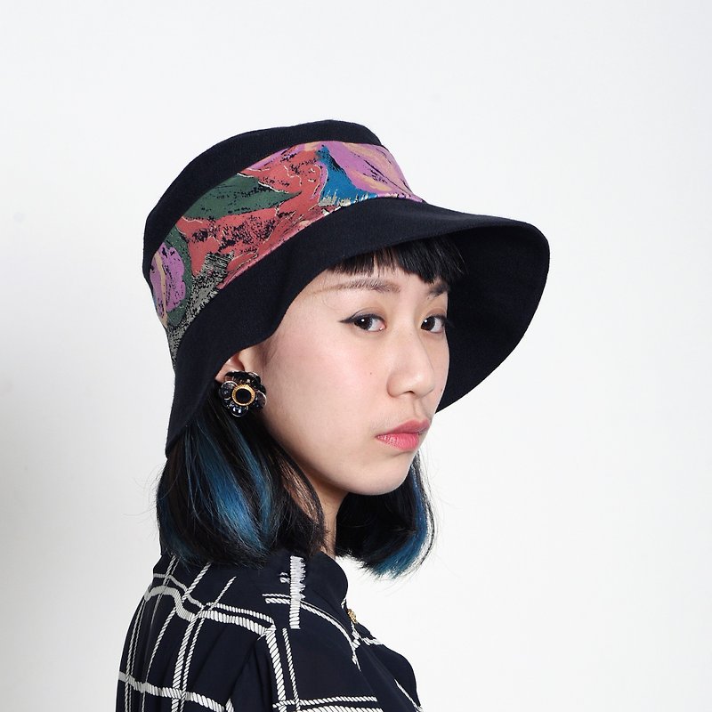 JOJA│ lady hat / black x color ink flow - หมวก - วัสดุอื่นๆ สีดำ