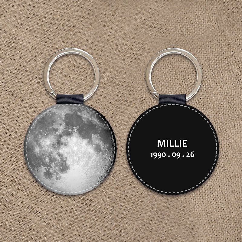 [Customized] Keychain/Moon of the day you were born/Leather - Keychains - Other Materials Black