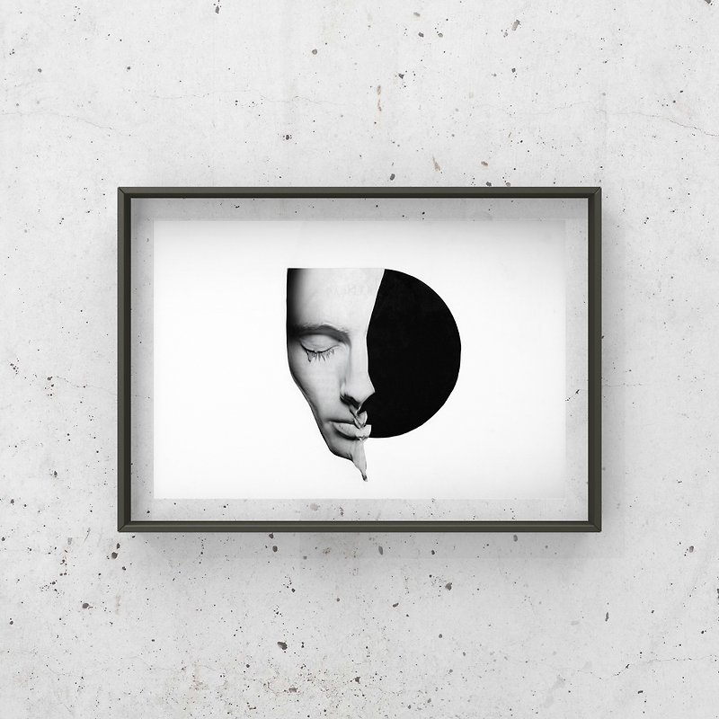 Abstract collage art fine art print - Half Face - Posters - Paper White