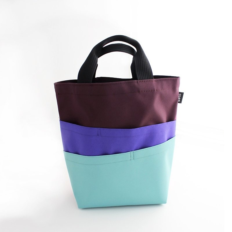 Layer tote bag small dark red x violet water x blue pink - Other - Polyester Red