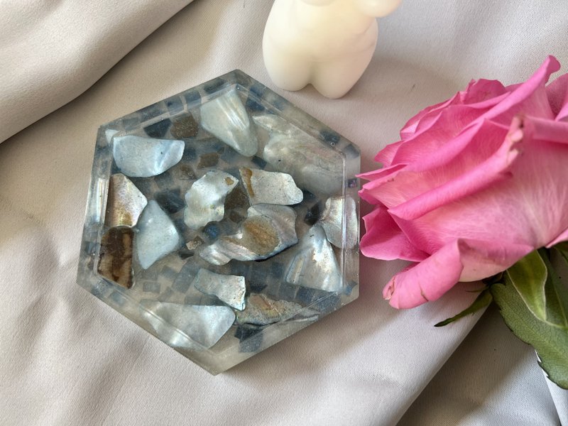 Blue candle tray with glass, trays for decor bathroom 大 禪 擺飾 家飾品 藍染 托盤 喬遷禮物 入厝禮物 - 香氛蠟燭/燭台 - 樹脂 藍色