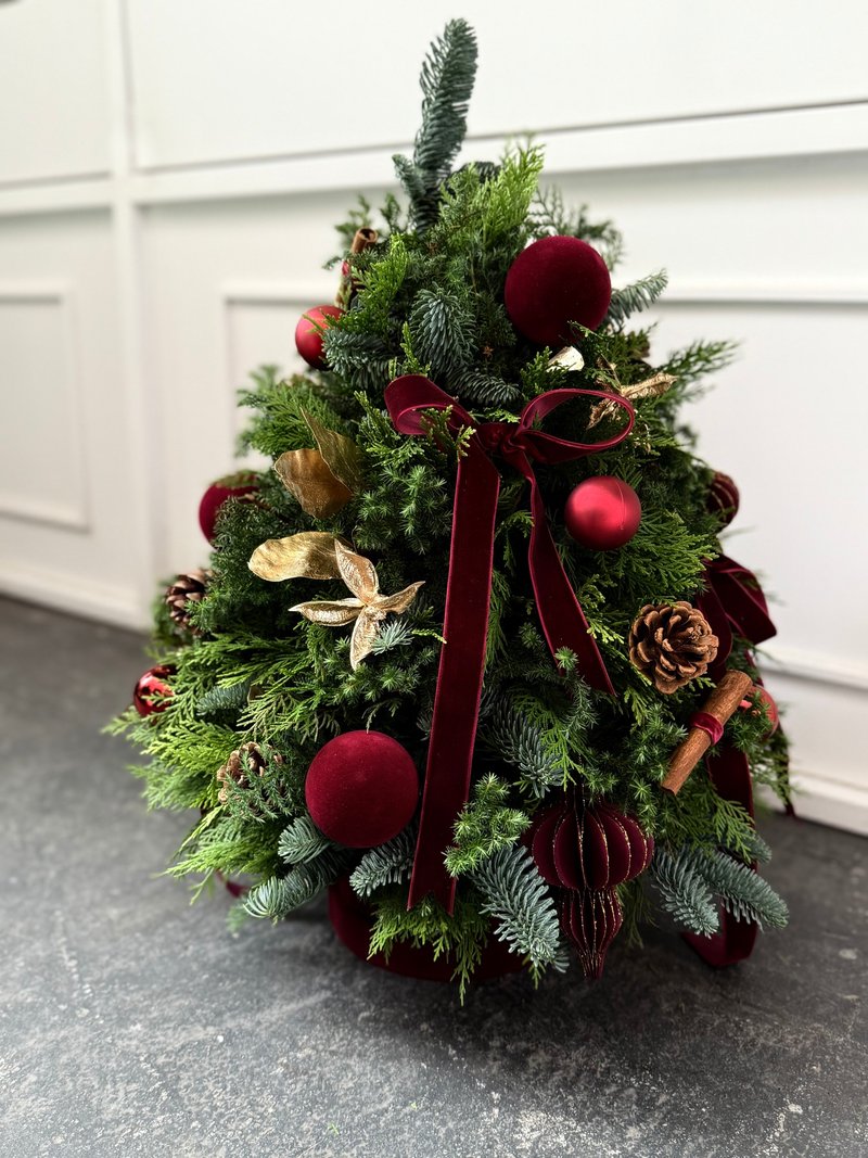 奢華絲絨紅 諾貝松與混合松聖誕樹 L 預購 12/01後依序出貨 - 乾燥花/永生花 - 植物．花 紅色