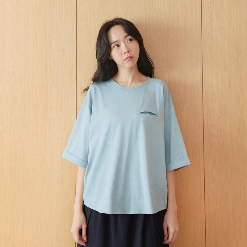 MIT Organic Cotton Pocket Reverse Half Sleeve Top - 3 Colors Total - เสื้อผู้หญิง - ผ้าฝ้าย/ผ้าลินิน หลากหลายสี