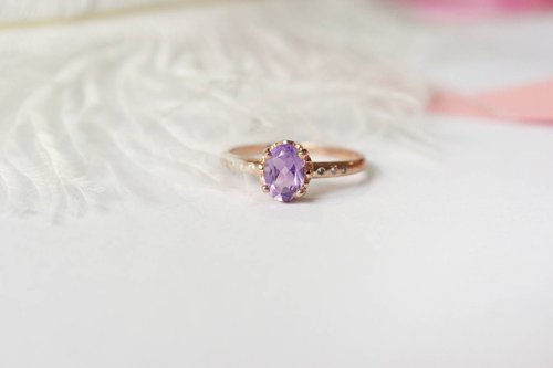 roseandmarry Natural Amethyst Ring Silver 925 with 18k Rose gold plated.