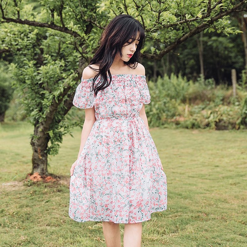 [Summer dress specials] Anne Chen summer dress new ladies word collar floral lace dress dress Y7S188 - One Piece Dresses - Polyester White