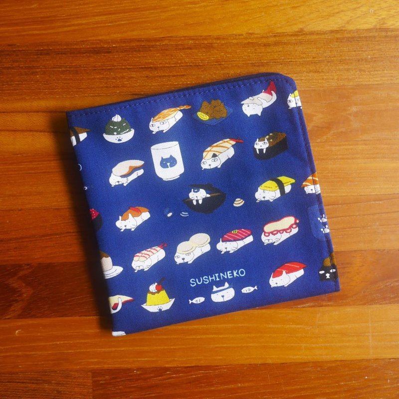 Taiwan cotton handkerchief = cat sushi = blue - Handkerchiefs & Pocket Squares - Cotton & Hemp 