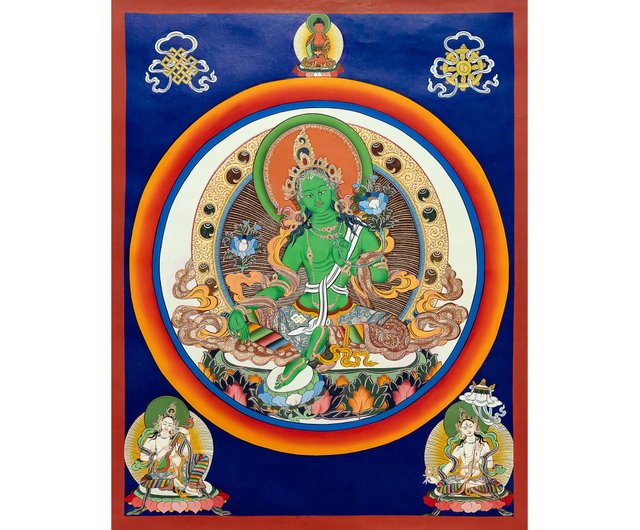 タンカアート グリーンターラのタンカ – 慈悲と迅速な解放の女神 - A65493