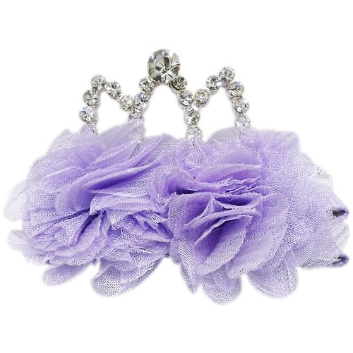 Cutie Bella 美好生活精品館 Cutie Bella皇冠雪紡小球髮夾 全包布手工髮飾Crown Lace-Lilac
