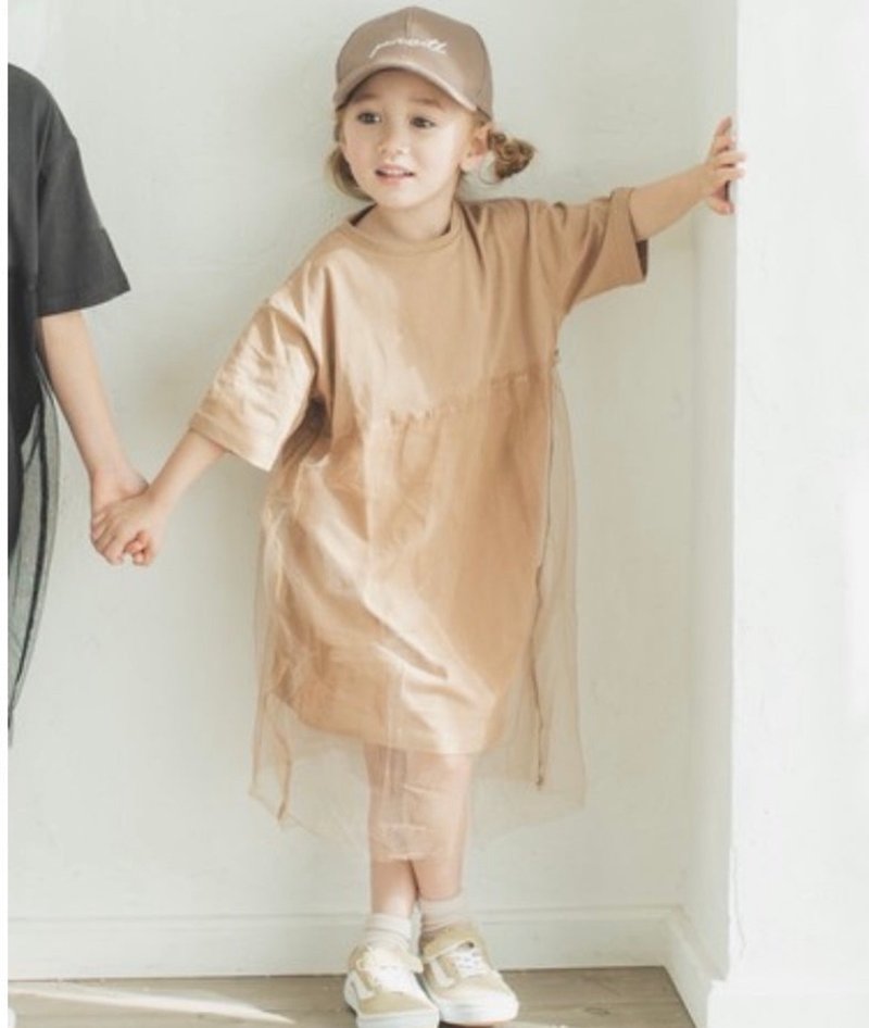 Japanese girls tulle T-shirt dress - กระโปรง - ผ้าฝ้าย/ผ้าลินิน สีกากี