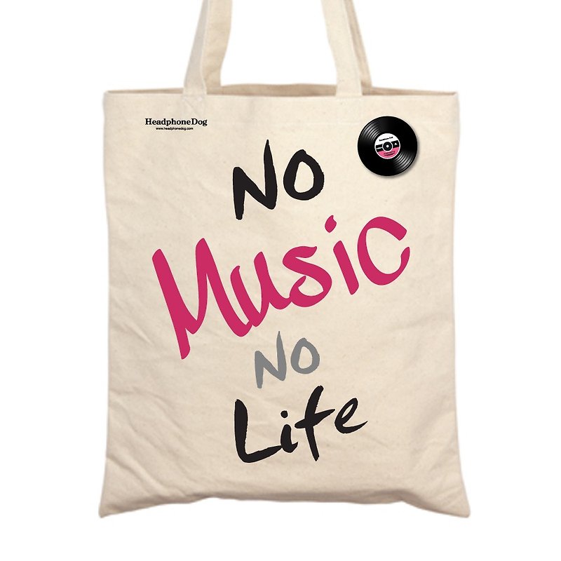 No music no life - Canvas bag + music badge (Shopping Bag) - กระเป๋าแมสเซนเจอร์ - ผ้าฝ้าย/ผ้าลินิน 