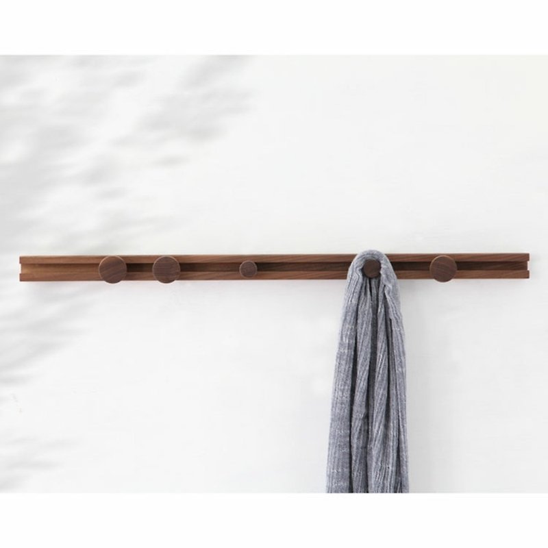 Coat Rack Wall Mounted, Walnut, Sliding Hooks, 60 / 80 cm - Hangers & Hooks - Wood Brown