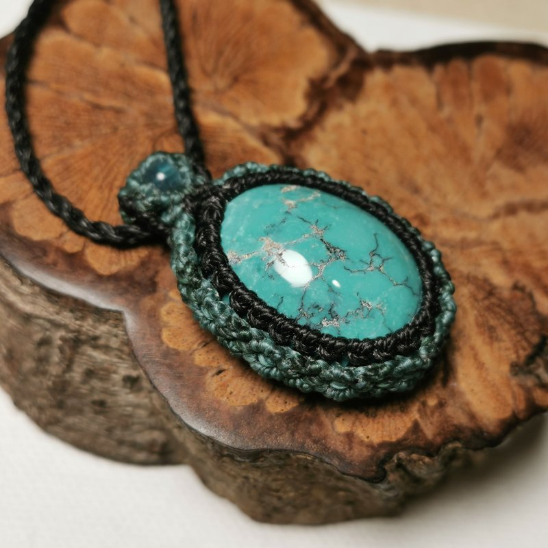 湖北綠松石-高瓷/湖水藍/蠟線編織設計/長度可伸縮調整 - 項鍊 - 半寶石 藍色