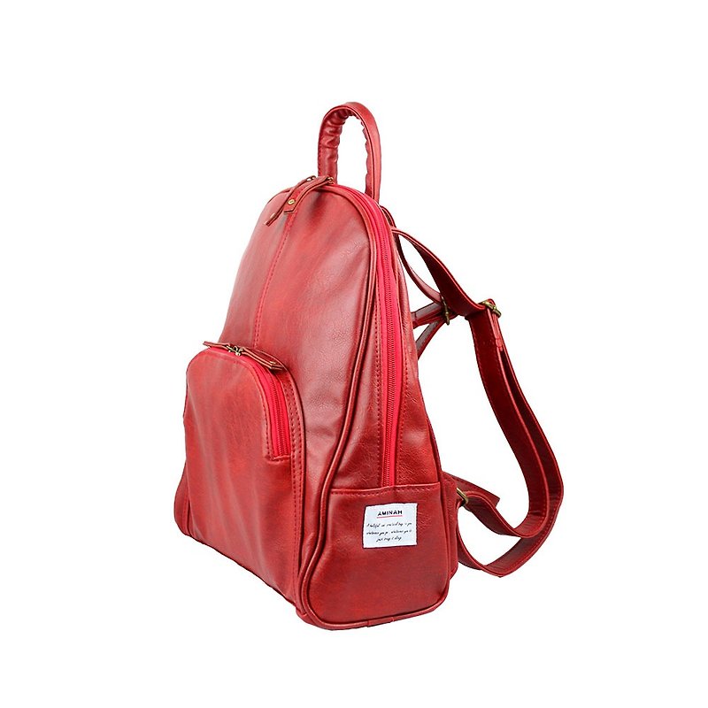 AMINAH-Red elegant backpack [am-0299] - กระเป๋าเป้สะพายหลัง - หนังเทียม สีแดง
