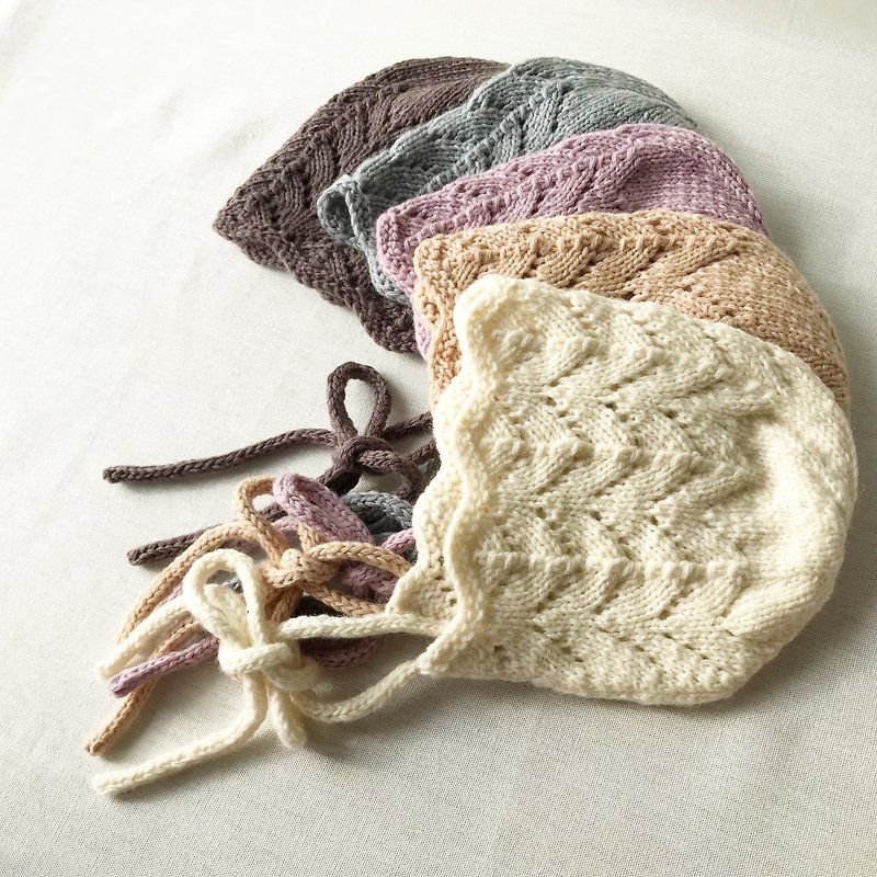 ６Mー　hand knitted baby bonnet 5 colors - หมวกเด็ก - ขนแกะ 