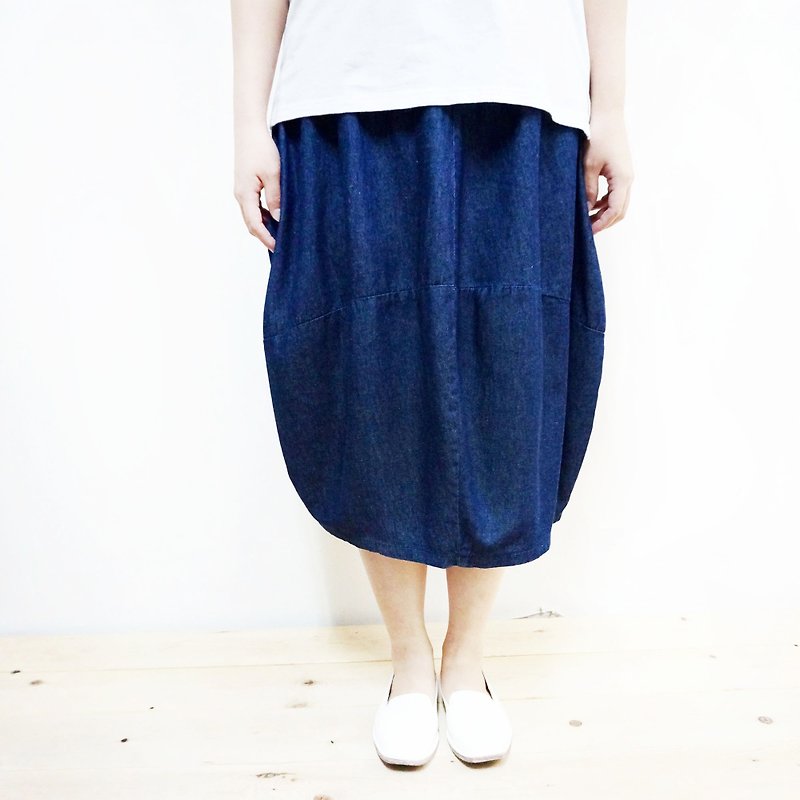 [MIT] Qi Wu eight 〇x tannic cotton bud skirt sixth - Skirts - Cotton & Hemp Blue