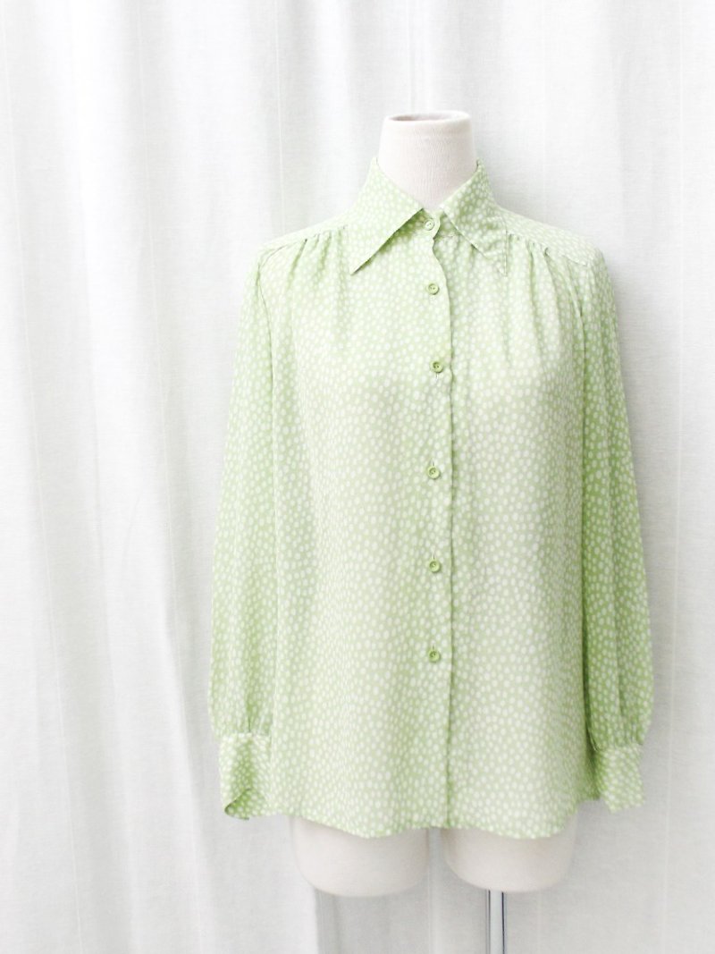 【RE0720T121】日本製清新圓點點蘋果綠古著襯衫 - 女襯衫 - 聚酯纖維 綠色