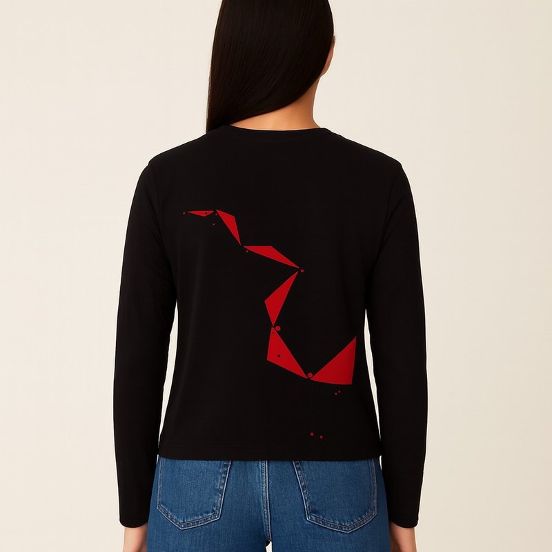 **流墨a0112/手工絹印/長袖女黑棉T/限量** - 女裝 T 恤 - 棉．麻 黑色