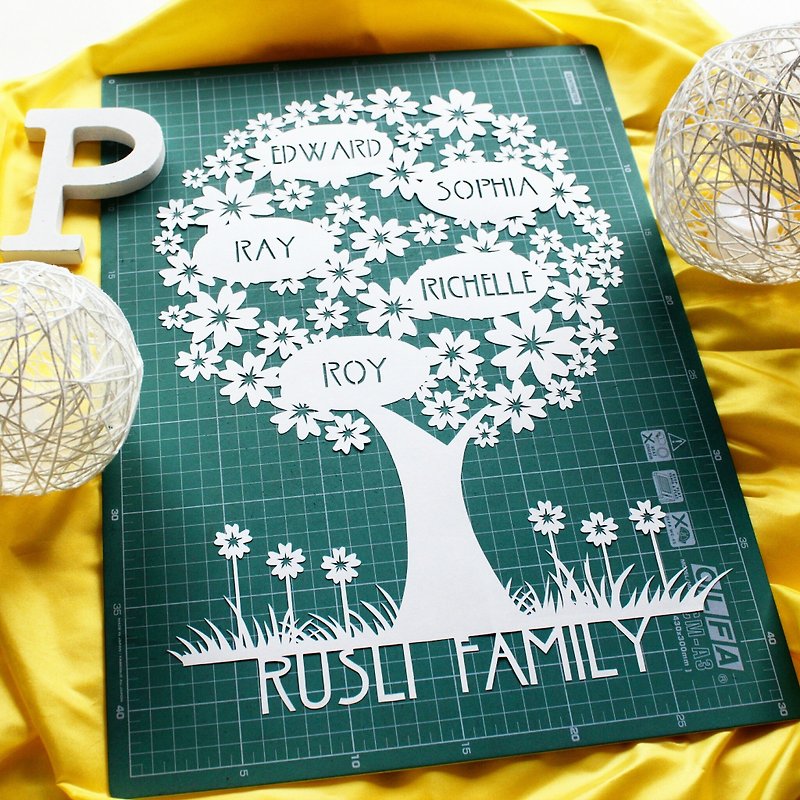 Custom FAMILY TREE Handmade Paper Cutting - Items for Display - Paper Multicolor