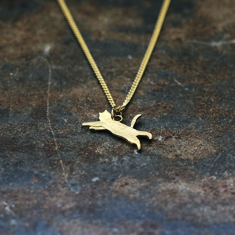 Jumping Cat | Necklace | N317 - Necklaces - Other Metals Gold