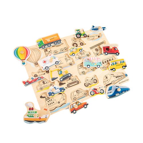 Rikunori Toys 瑞克腦力 【荷蘭New Classic Toys】寶寶木製拼圖-交通運輸工具 -16pcs