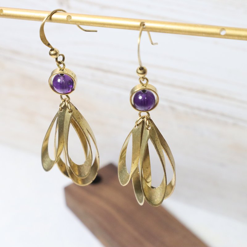 Peacock Wings Bronze Amethyst earrings can be changed cramping brass Tanabata gift customization - Earrings & Clip-ons - Copper & Brass Purple