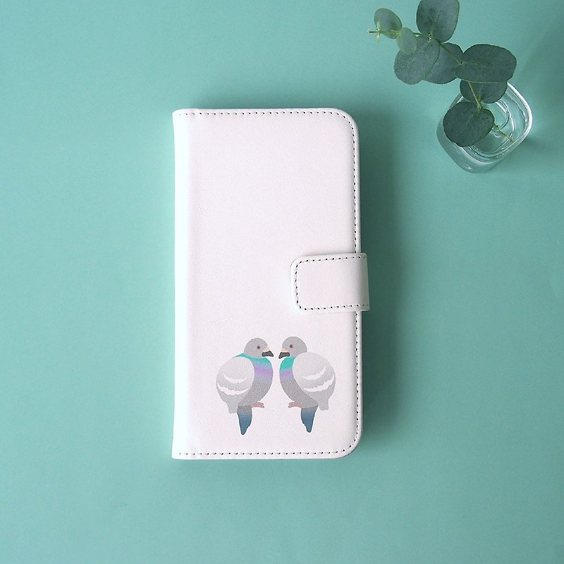 Notebook type phone case - Doves - - Phone Cases - Faux Leather White