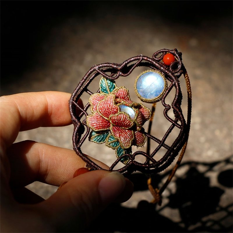 Braided rope DIY material package flower good moon round peony pressed lapel pendant handmade jewelry - Knitting, Embroidery, Felted Wool & Sewing - Other Materials 