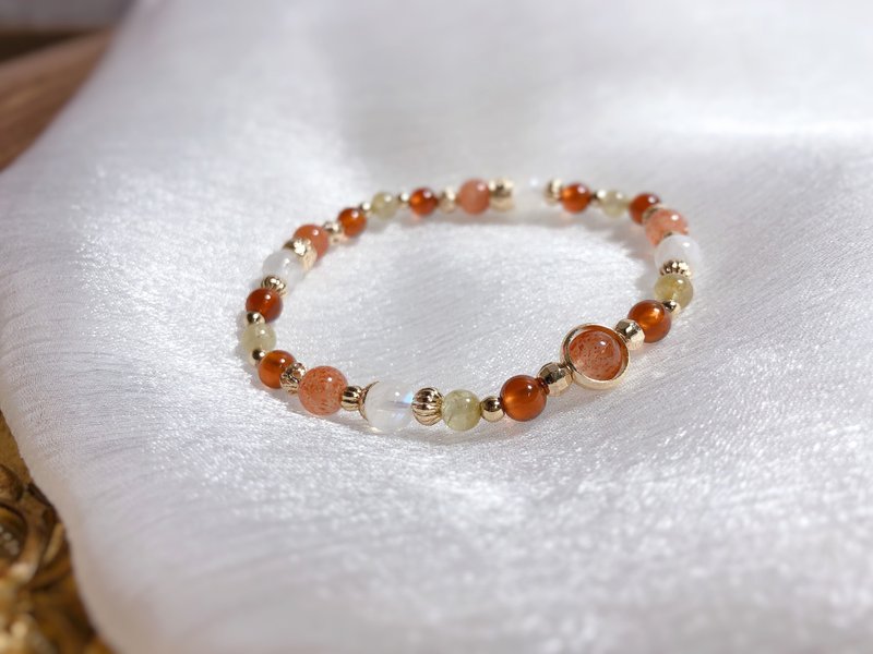 Golden Sun, Orange Pomegranate, Tsavorite, Moonstone Natural Stone Bracelet - Bracelets - Semi-Precious Stones 