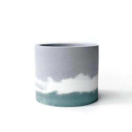 Ninan 泥喃｜水泥手作工作室 (預購) 莫蘭迪綠系列 | 12.9cm中圓形四吋三色水泥盆器 可搭底盤